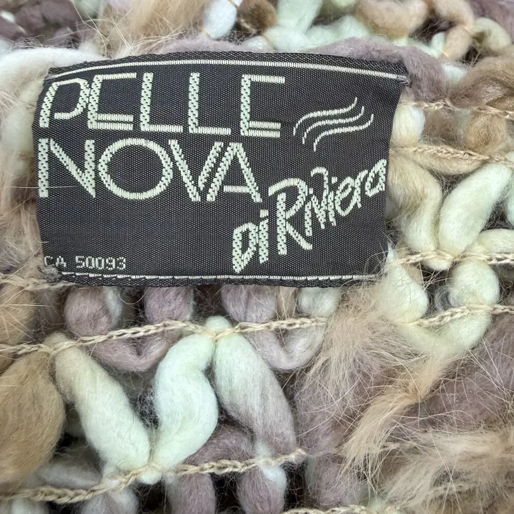 Pelle Nova Di Riviera Fur Fringe Knit Scarf Brown Tan Women's 75